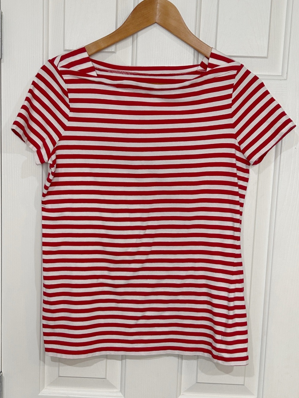 Talbots Red & White Striped Short Sleeve Boatneck Tee Size S